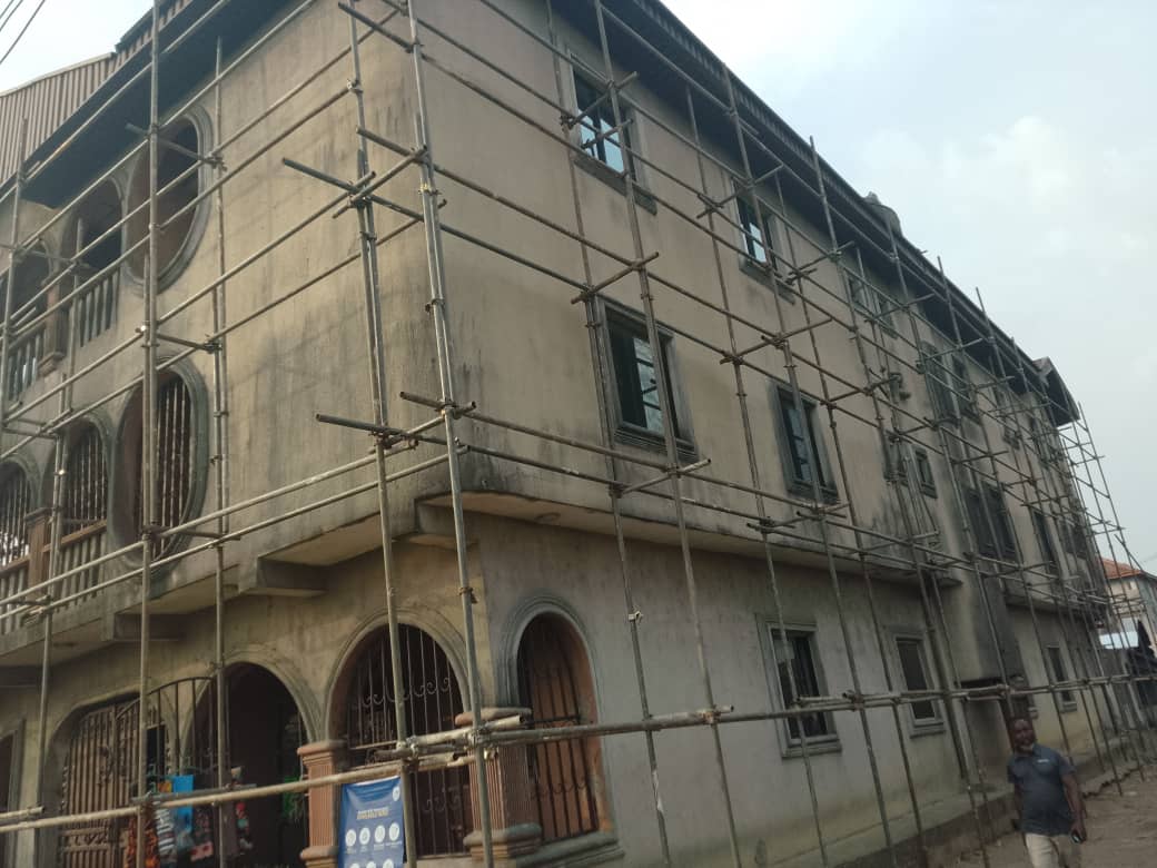 Old building maintenance scaffold